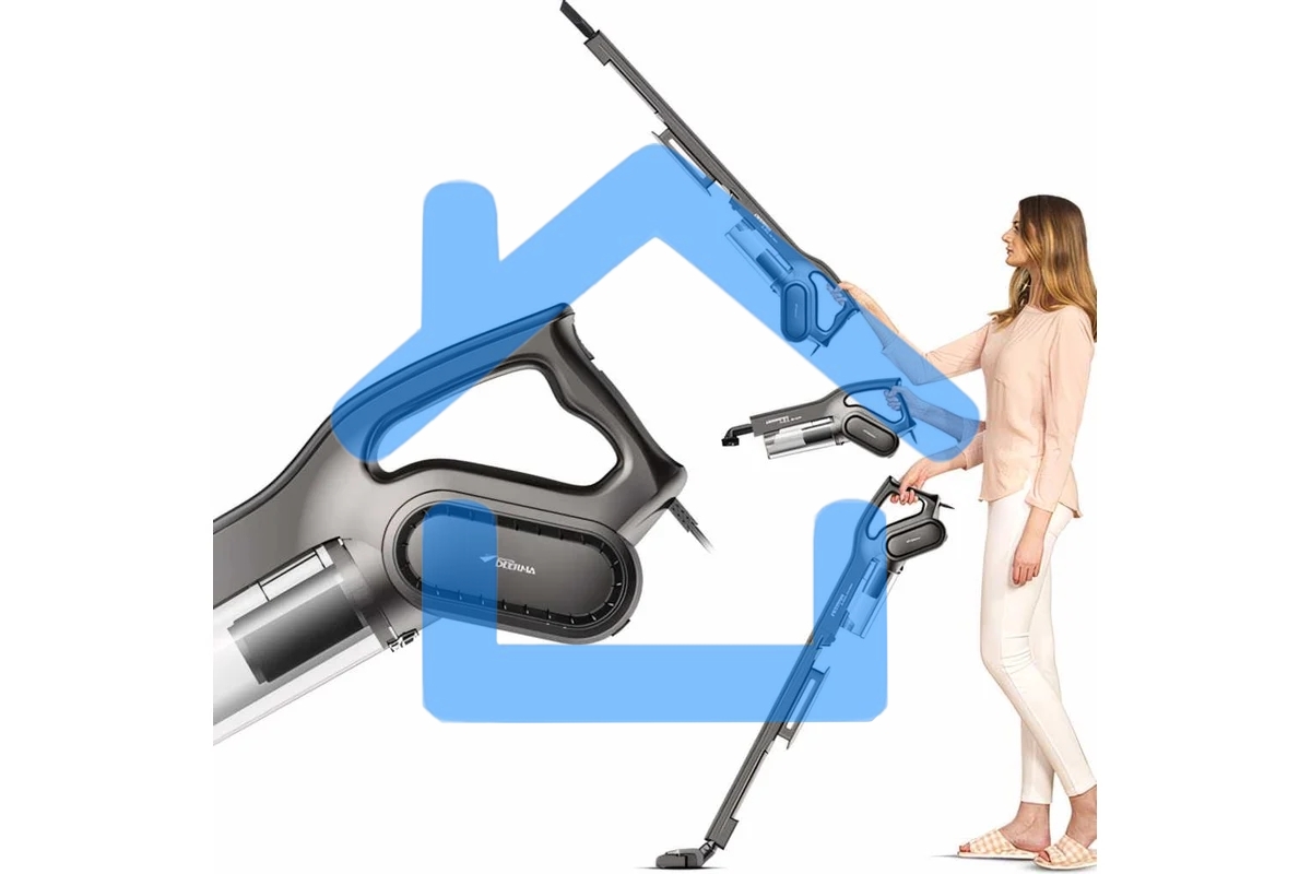 Пылесос вертикальный Deerma DX700S черный, питание от сети, 600 Вт, уборка сухая, пылесборник 0.8 л