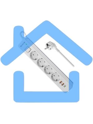 Удлинитель с сетевым фильтром Defender DFS 143, белый, 4розетки, USB+TypeC, 3 м.