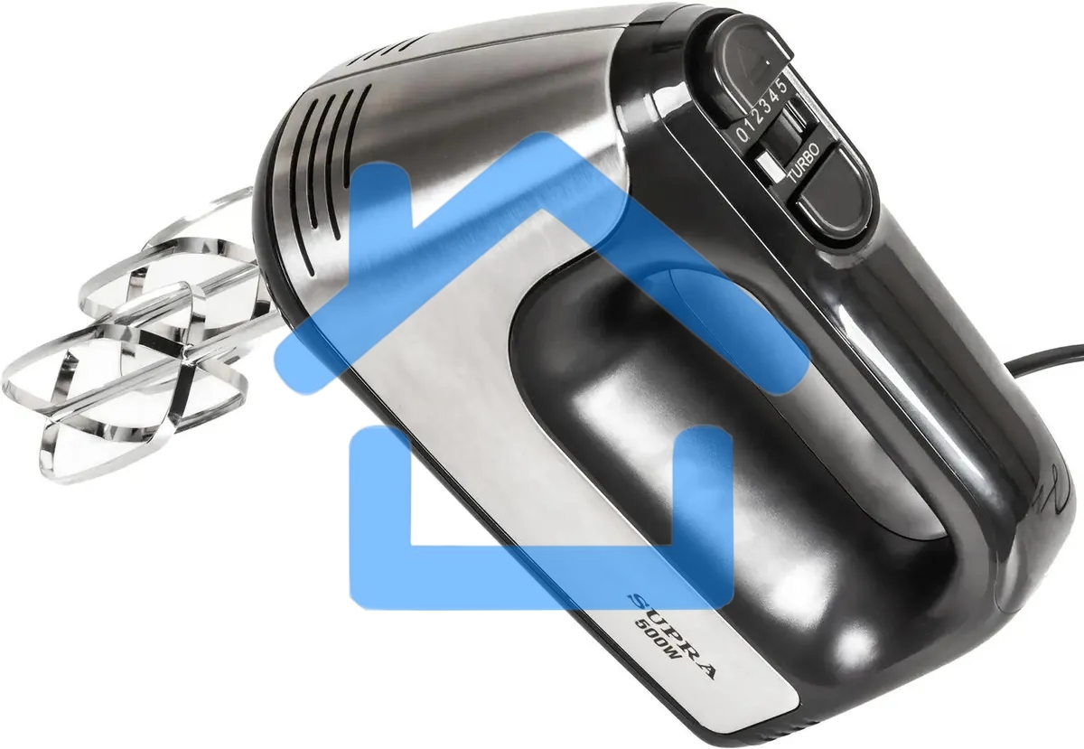 Миксер SUPRA MXS-591 500 Вт, 6 скоростей, режим Турбо, насадки для взбивания яиц и крема, насадки для замеса тяжелого теста, корпус металл/пластик, черный)