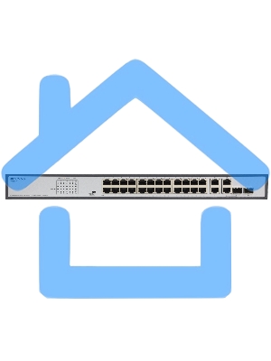 Неуправляемый PoE-коммутатор ORIGO Unmanaged Switch 26x1000Base-T (24x1000Base-T PoE), 2xCombo 1000Base-T/SFP, PoE Budget 370W, Long-range PoE up to 250m, 19