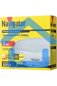 Лампа светодиодная Navigator NLL-GX53-8-230-2.7K 8 Вт таблетка 2700К тепл. бел. GX53 600 лм 220-240В