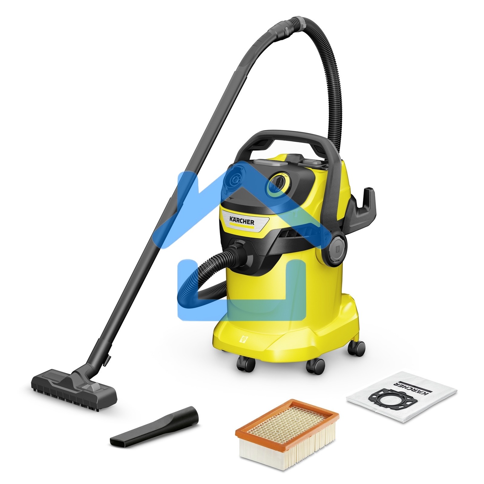 Строительный пылесос Karcher WD 5 V-25/5/22 желтый, 1100 Вт, уборка сухая/сбор воды, пылесборник мешок/контейнер, 25 л