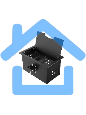 Прямоугольный металлический корпус Wize Pro WRTS-12BOX-B для модульной системы врезного лючка в стол с откидывающейся крышкой, до12 модулей-вставок, беспроводная зарядка 10Вт для моб.устройств на крышке, преустановленная рамка,черный