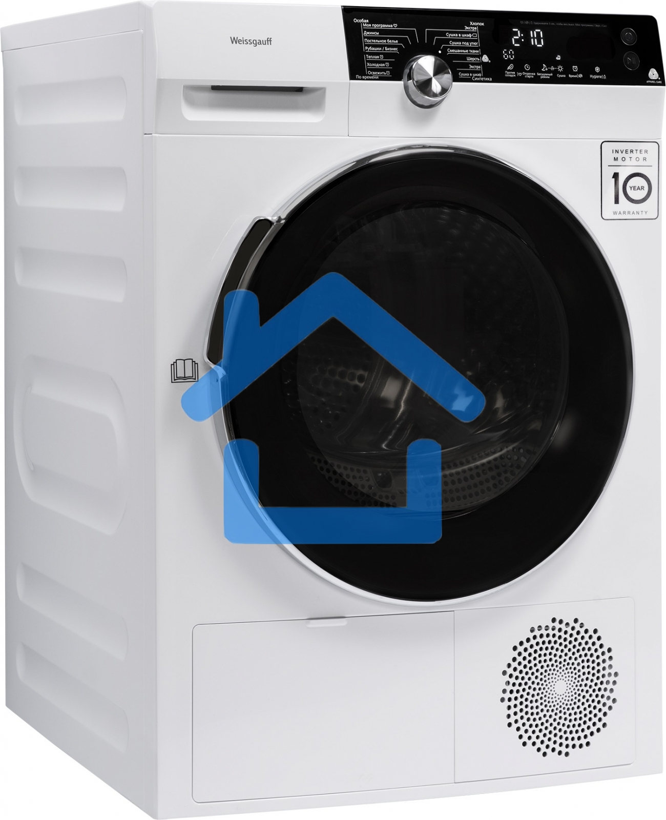 Сушильная машина Weissgauff WD 599 DC Inverter Heat Pump белый, 9 кг, сушка - тепловой насос, программ - 14, 59.5 x 84.5 x 64 см