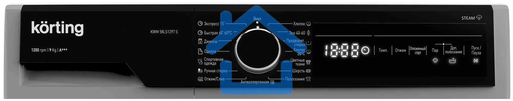 Стиральная машина Korting KWM 58ILS1297 S Серебристый, загрузка фронтальная 9 кг, 1200 об/мин., класс: А+++