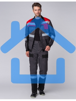 Костюм Виват-1 Премиум (ткань Смесовая,240) брюки, серый черный красный, 52-54 182-188