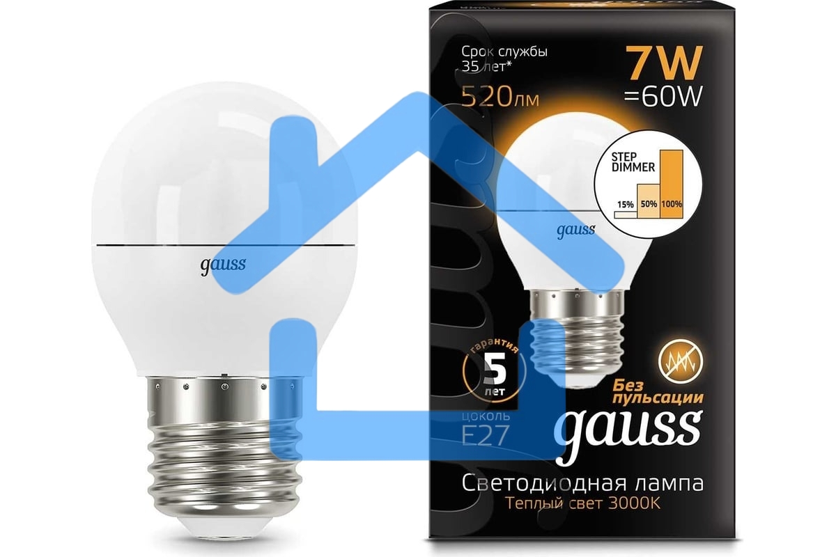 Лампа светодиодная Gauss LED Globe 7Вт E27 3000К step dimmable (диммир.) 105102107-S