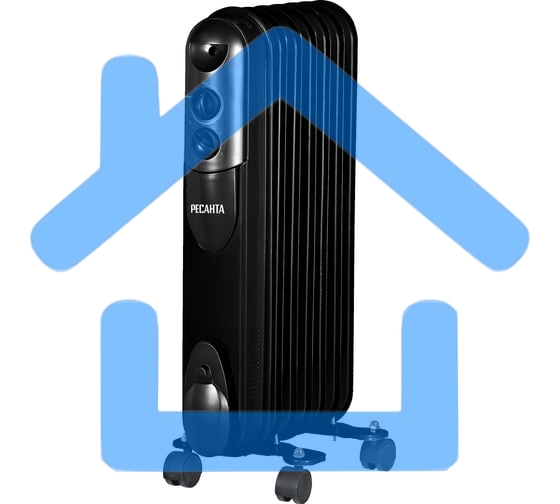 Обогреватель масляный Ресанта ОМПТ-7НЧ (7 секций) черный, 1500 Вт, 15 м2, термостат 67/3/13