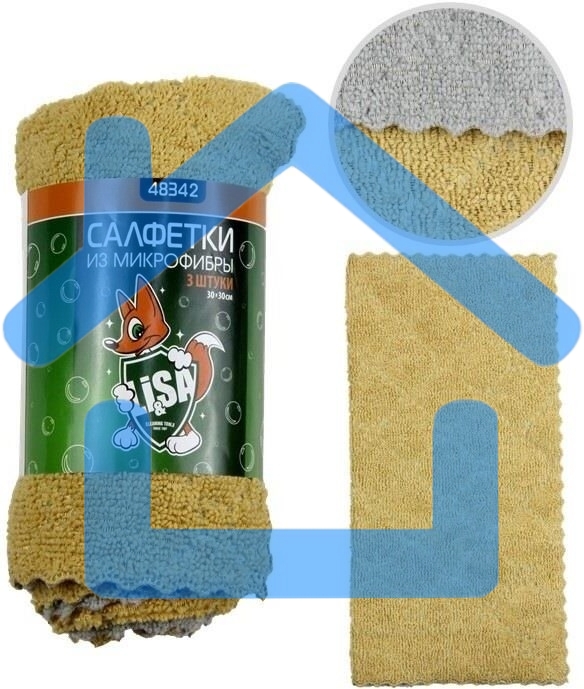 Салфетка LI-SA из экстраплотной микрофибры в наборе (3 шт-30х30см) универсальные, плотность 300г/м2 48342