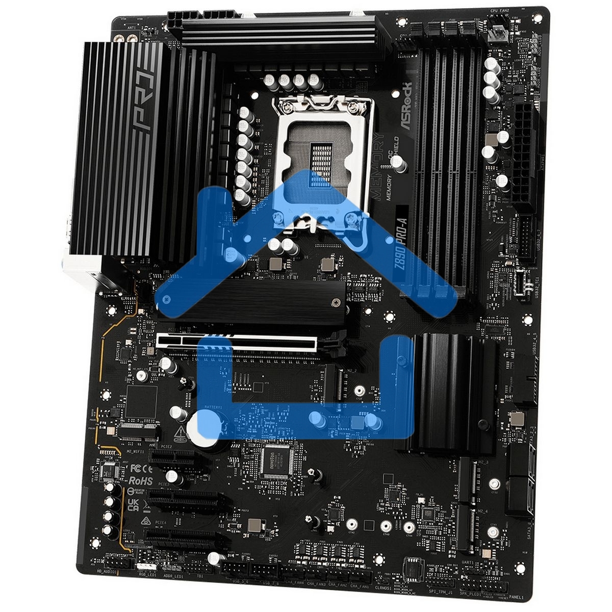 Материнская плата ASRock Z890 Pro-A, LGA 1851, Intel Z890, 4xDDR5, 4xSATA, 4xM.2, 1xPCIe 5.0 x16, 2xPCIe x4, 1xPCIe x1, 1xUSB-C 3.2 Gen 2x2, 1xUSB-A 3.2 Gen 2, 2xUSB-A 3.2 Gen 1, 4xUSB 2.0, 1xHDMI, 1xDP, 1x2.5Gb LAN, 3x3.5 мм, 7.1, ATX