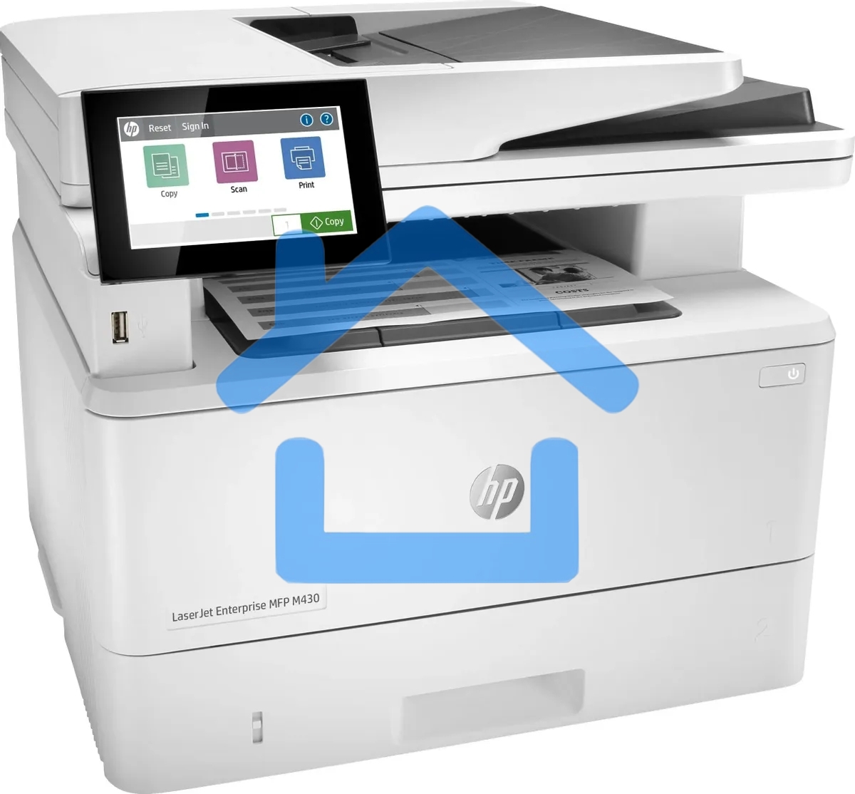 МФУ лазерное HP LaserJet Enterprise M430f (3PZ55A), A4, ч/б, печ. до 40 стр/мин., скан. до 29 стр/мин., 1200 x 1200 dpi (печать) 600x600dpi (скан), USB, RJ-45, Air Print, Mopria