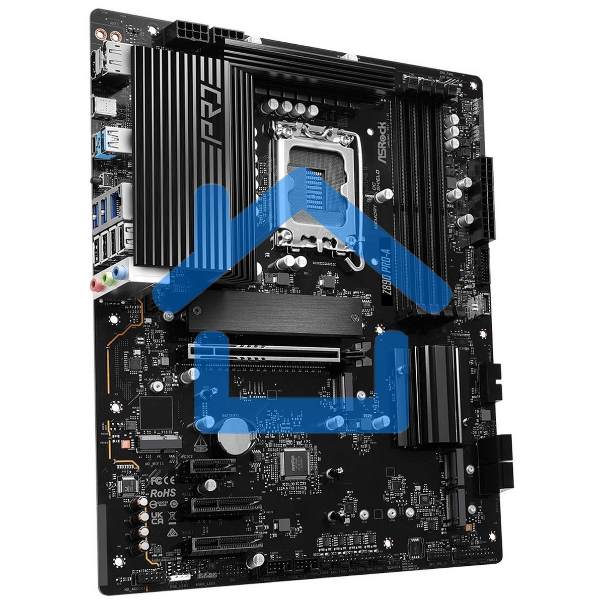 Материнская плата ASRock Z890 Pro-A, LGA 1851, Intel Z890, 4xDDR5, 4xSATA, 4xM.2, 1xPCIe 5.0 x16, 2xPCIe x4, 1xPCIe x1, 1xUSB-C 3.2 Gen 2x2, 1xUSB-A 3.2 Gen 2, 2xUSB-A 3.2 Gen 1, 4xUSB 2.0, 1xHDMI, 1xDP, 1x2.5Gb LAN, 3x3.5 мм, 7.1, ATX