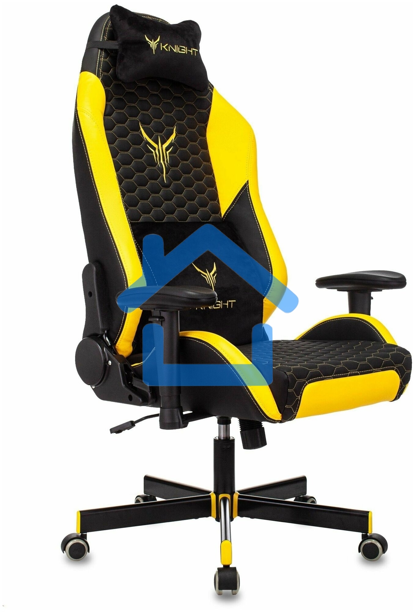 Кресло игровое Knight Neon черный/желтый соты эко.кожа с подголов. крестовина металл