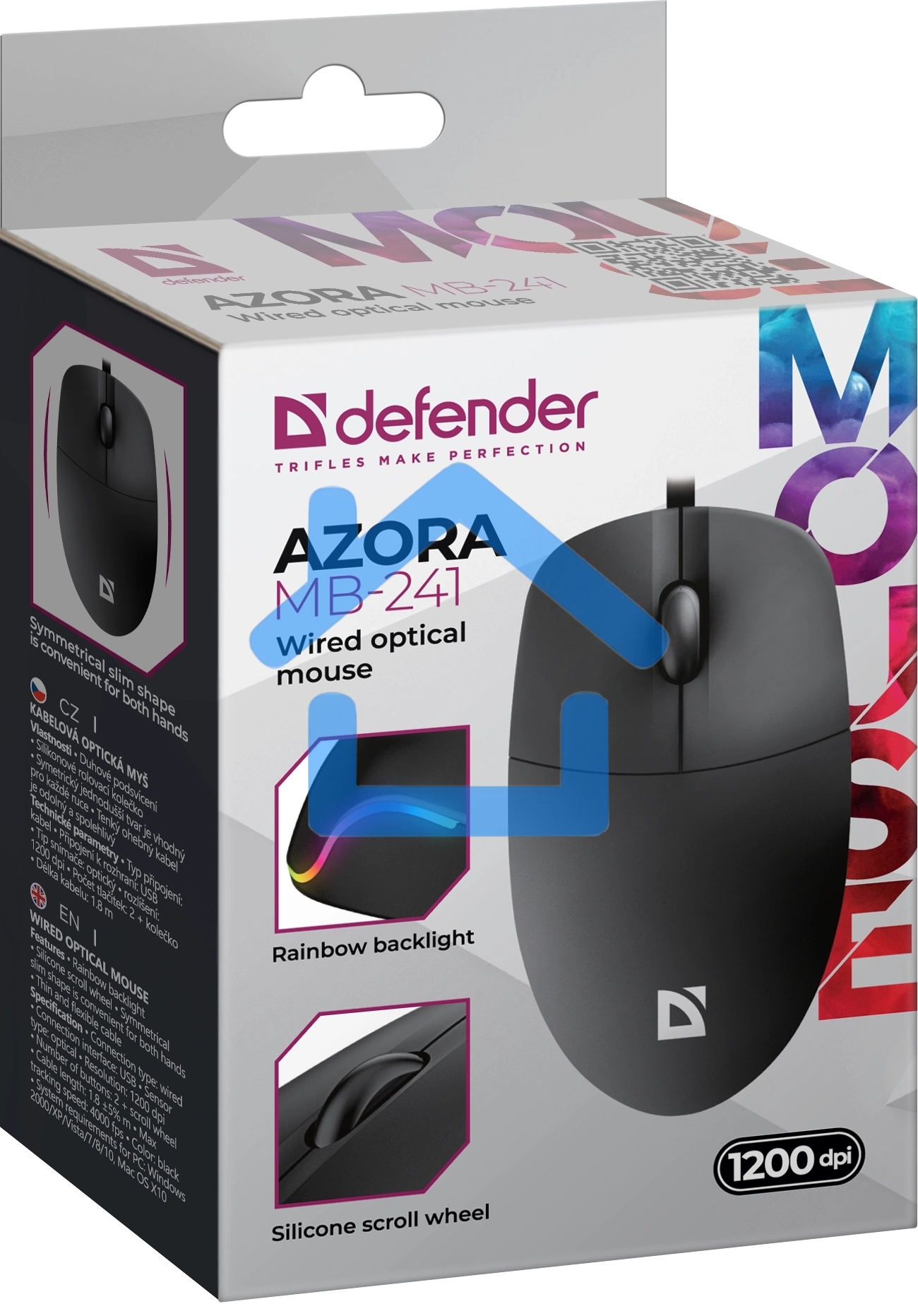 Мышь проводная Defender Azora MB-241 черный, 1200 dpi, USB, кнопки - 3