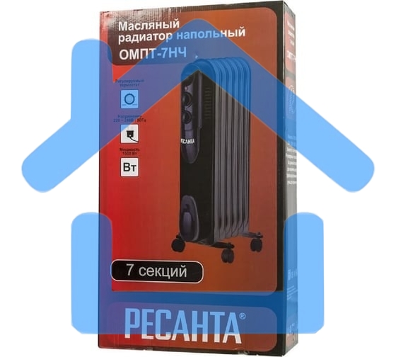 Обогреватель масляный Ресанта ОМПТ-7НЧ (7 секций) черный, 1500 Вт, 15 м2, термостат 67/3/13
