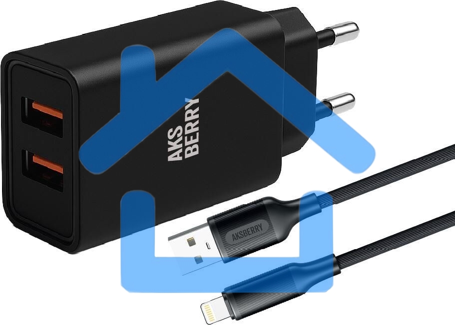 Сетевое зарядное устройство AKSBERRY (6900209210016) T38 2 USB 2.4A + кабель Lightning, черный