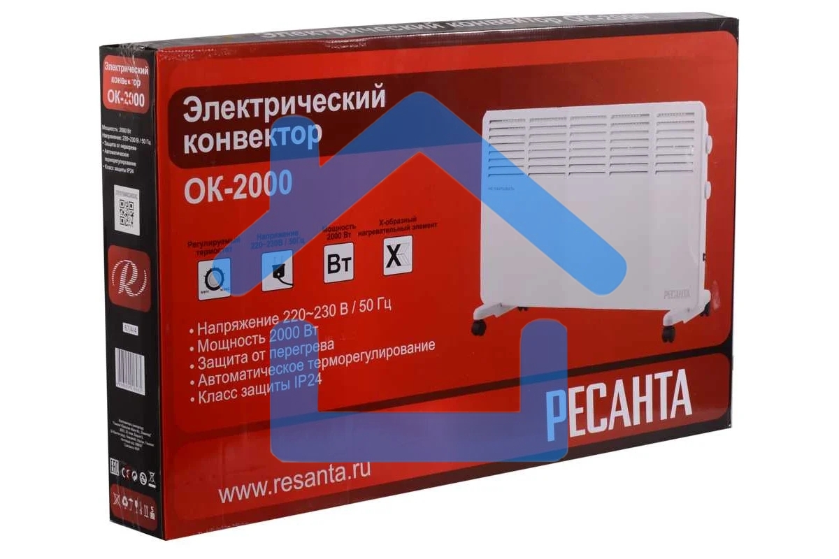 Конвектор Ресанта ОК-2000 белый, 2000 Вт, 25 м2, термостат