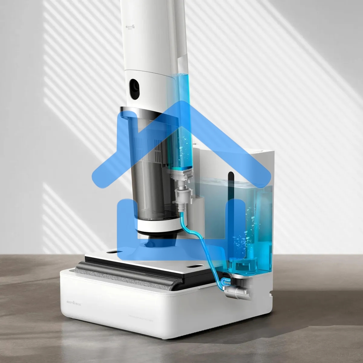 Пылесос моющий Deerma DEM-VX910W белый/черный, питание от аккумулятора, 230 Вт, уборка влажная/сухая, пылесборник 0.7 л, работа от АКБ max - 45 мин