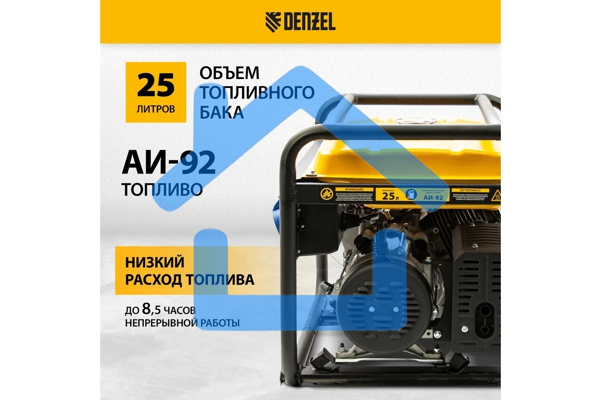 Электрогенератор бензиновый Denzel GE 7900, 6.5 кВт, 97 дБ, 74 кг