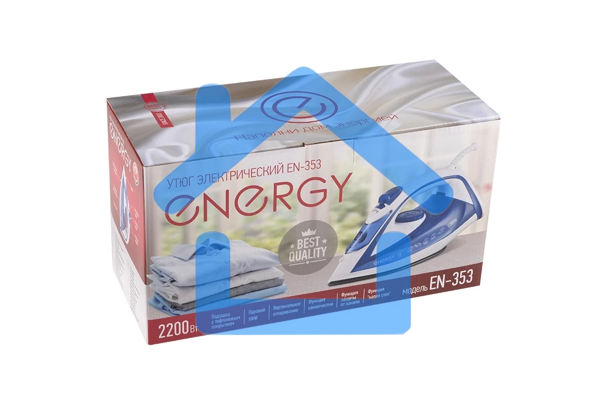Утюг ENERGY EN-353 голубой, 2200 Вт, пар, спрей, пар.удар, самооч., тефлон. подошва, антинакипь