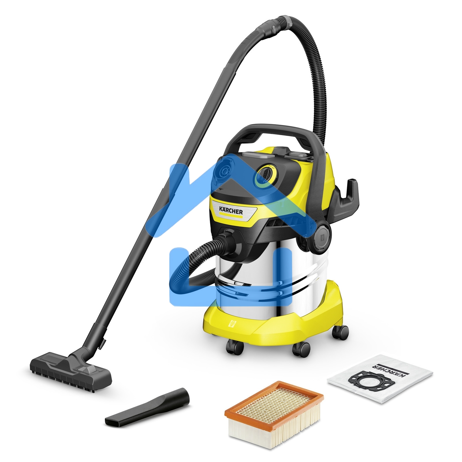 Строительный пылесос Karcher WD 5 S V-25/5/22 желтый, 1100 Вт, уборка сухая/сбор воды, пылесборник мешок/контейнер, 25 л