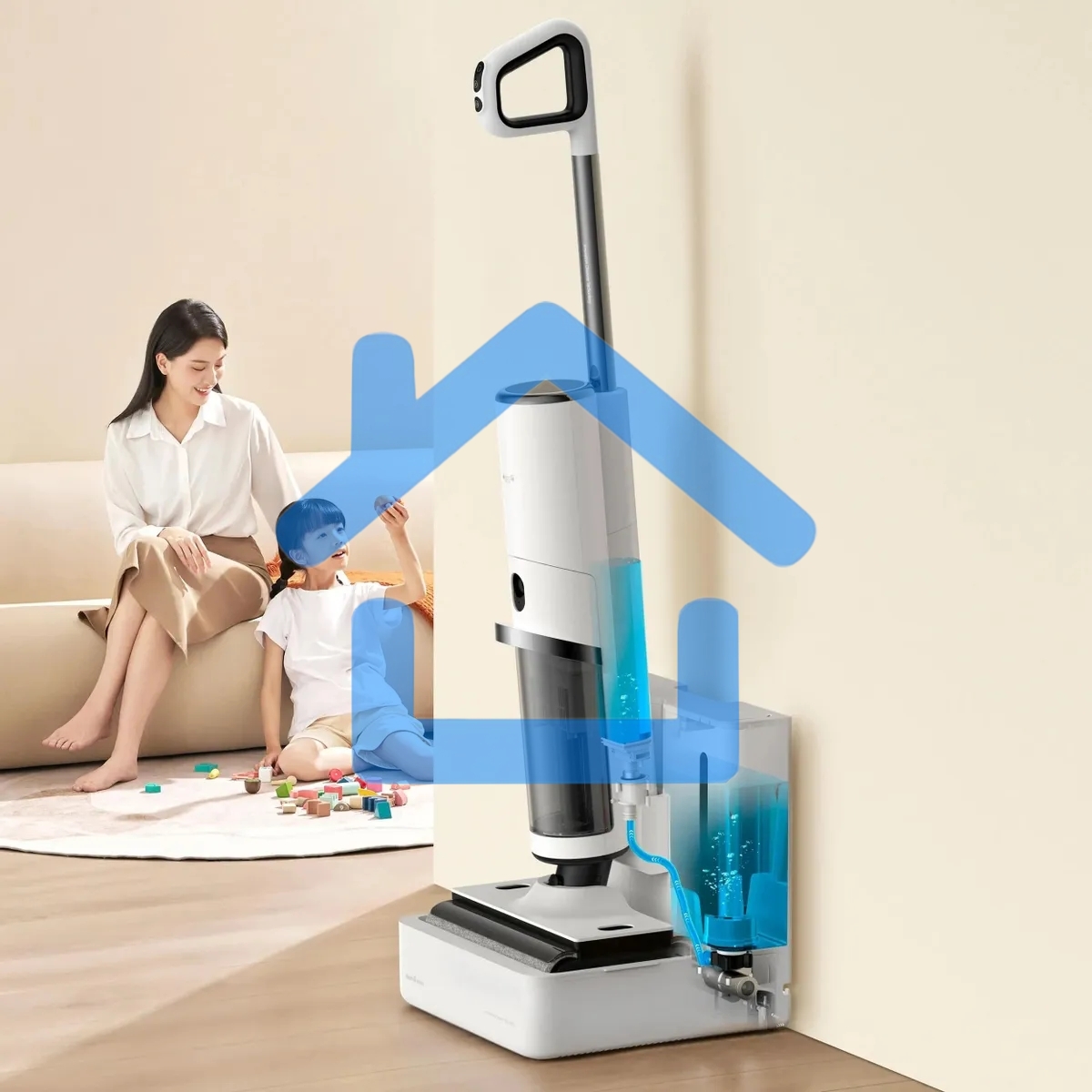 Пылесос моющий Deerma DEM-VX910W белый/черный, питание от аккумулятора, 230 Вт, уборка влажная/сухая, пылесборник 0.7 л, работа от АКБ max - 45 мин