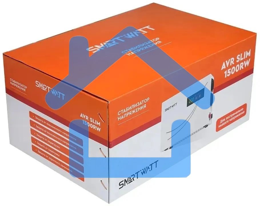 Настенный стабилизатор напряжения SMARTWATT AVR SLIM 1500RW (100W - 260W, 1500VA, 1.5 кВт, 50 Гц, розеток - 2, LED-диспл