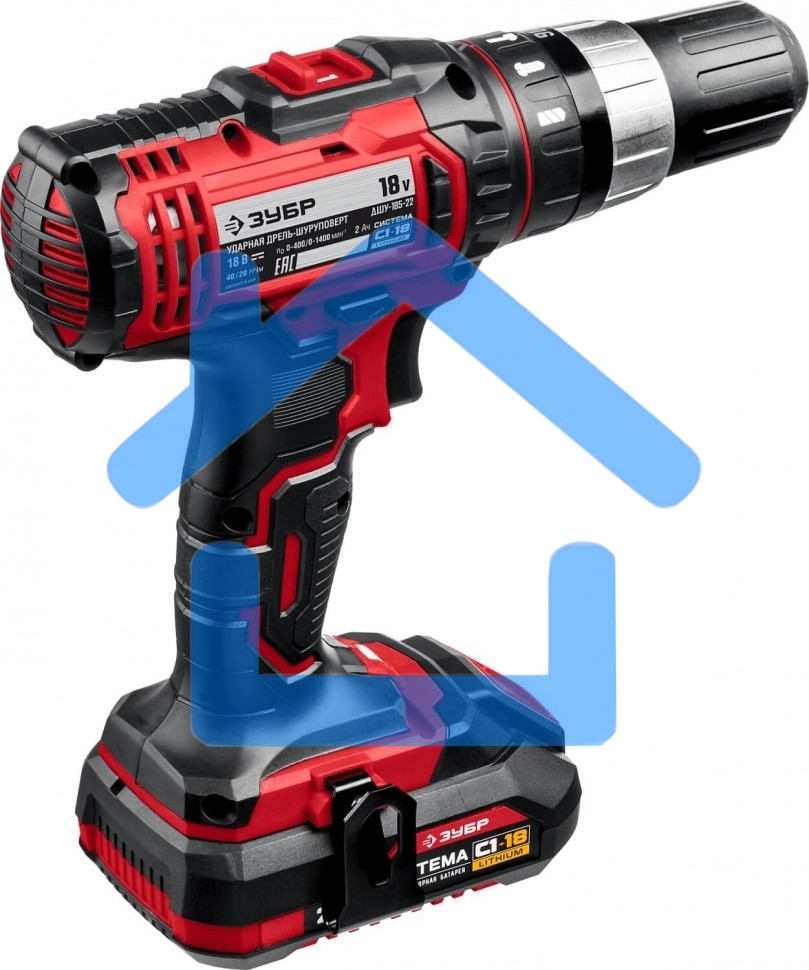 Дрель-шуруповерт ЗУБР ДШУ-185-22, Аккумуляторный, 18В, 2 АКБ, Ударный, Кейс