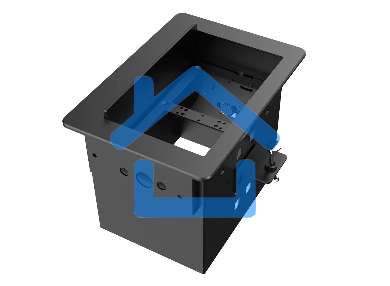 Прямоугольный металлический корпус Wize Pro WRTS-06BOX-B для модульной системы врезного лючка в стол с убирающейся крышкой для установки до 6 модулей-вставок, преустановленная рамка, черный