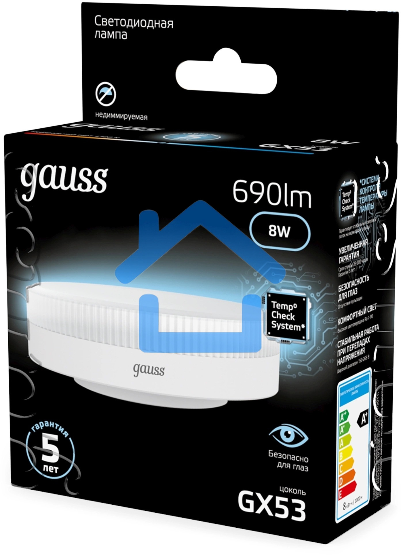 Лампа светодиодная Gauss 8Вт цок.:GX53 таблетка 220B св.свеч.бел.нейт. Tablet (упак.:10шт) (108008208)