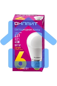 Лампа светодиодная ОНЛАЙТ 71645 OLL-G45-6-230-2.7K-E27 6 Вт шар 2700К тепл. бел. E27 450лм 176-264В