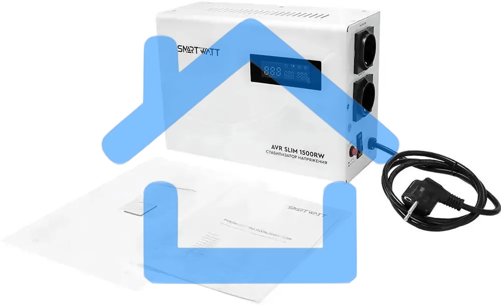 Настенный стабилизатор напряжения SMARTWATT AVR SLIM 1500RW (100W - 260W, 1500VA, 1.5 кВт, 50 Гц, розеток - 2, LED-диспл