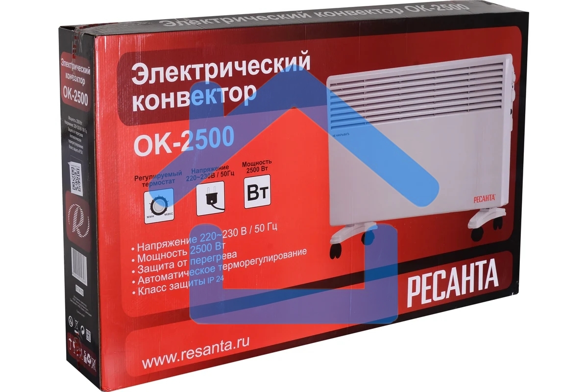 Конвектор Ресанта ОК-2500 белый, 2500 Вт, 30 м2, термостат