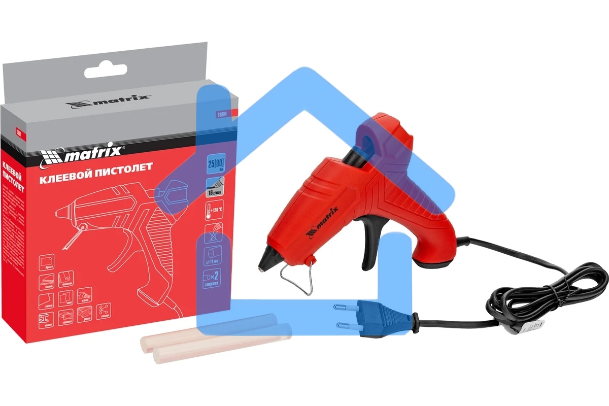 Клеевой пистолет Matrix, 11 мм, 25 (80) Вт, 16 г/мин