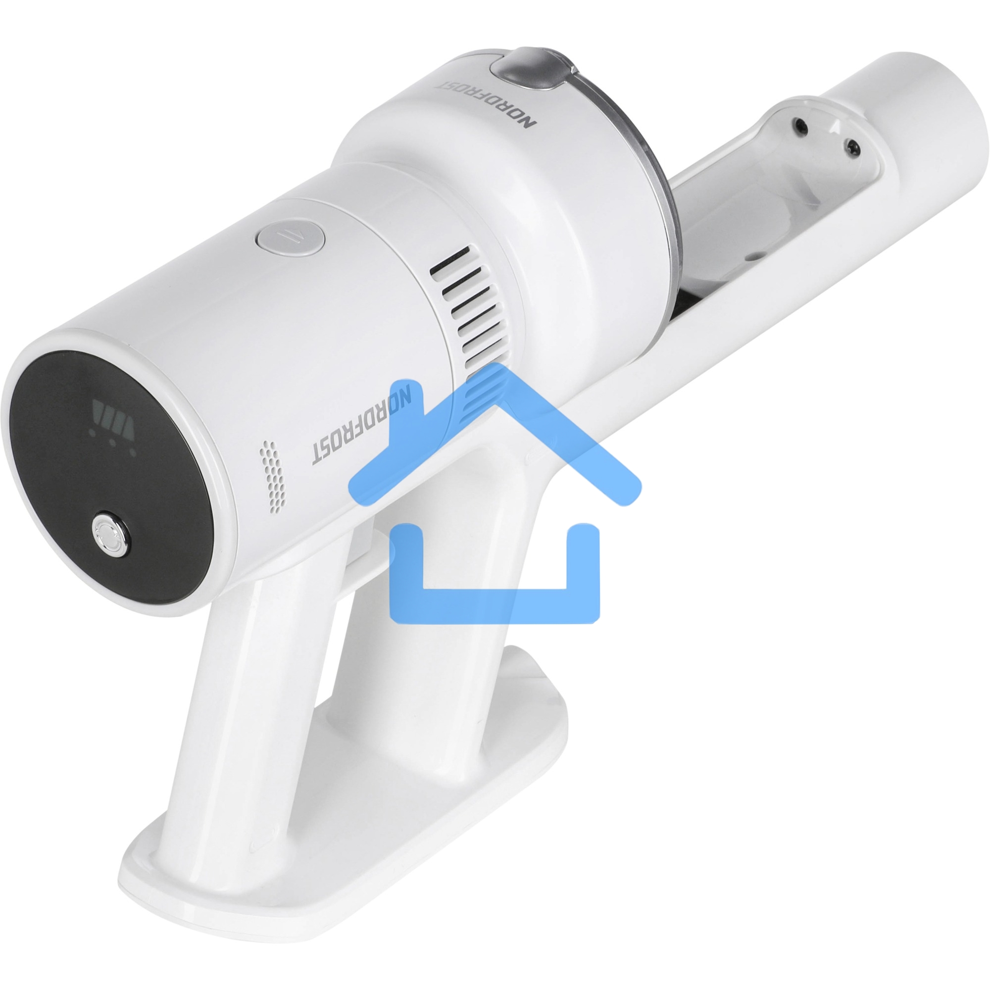 Пылесос вертикальный Nordfrost V 400 белый, питание от сети, 220 Вт, уборка сухая, пылесборник 0.5 л, работа от АКБ max 60 мин