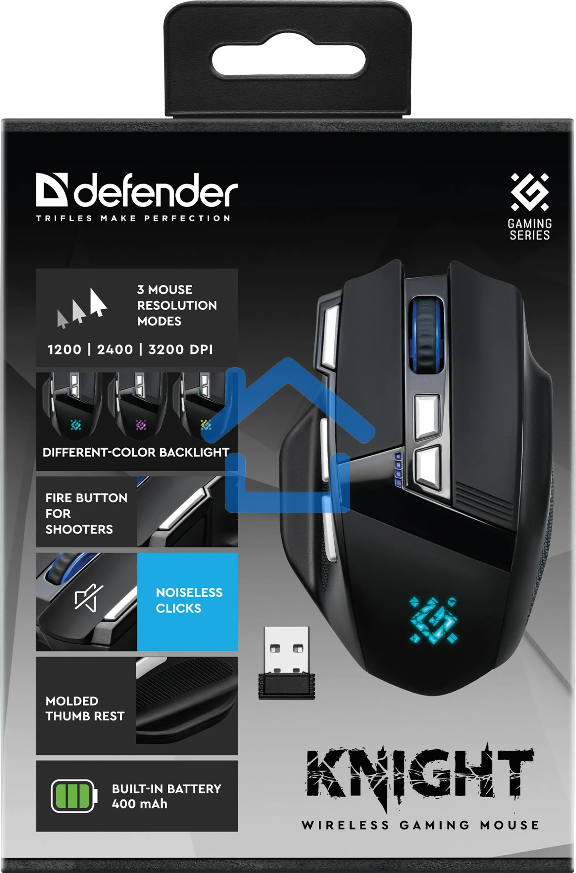 Мышь беспроводная Defender Knight GM-885 черный, 3200 dpi, радиоканал, USB, кнопки - 8