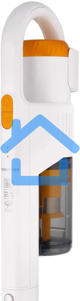 Пылесос вертикальный Coolfort CF-3001 белый, питание от аккумулятора, 150 Вт, уборка сухая, пылесборник 0.5 л, работа от АКБ max 30 мин.
