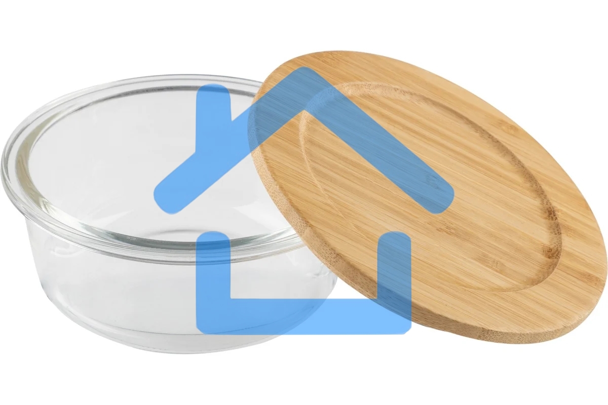 Контейнер LEONORD BAMBU, объем: 400 мл, из жаропрочного стекла с крышкой из бамбука, круглый (106023)