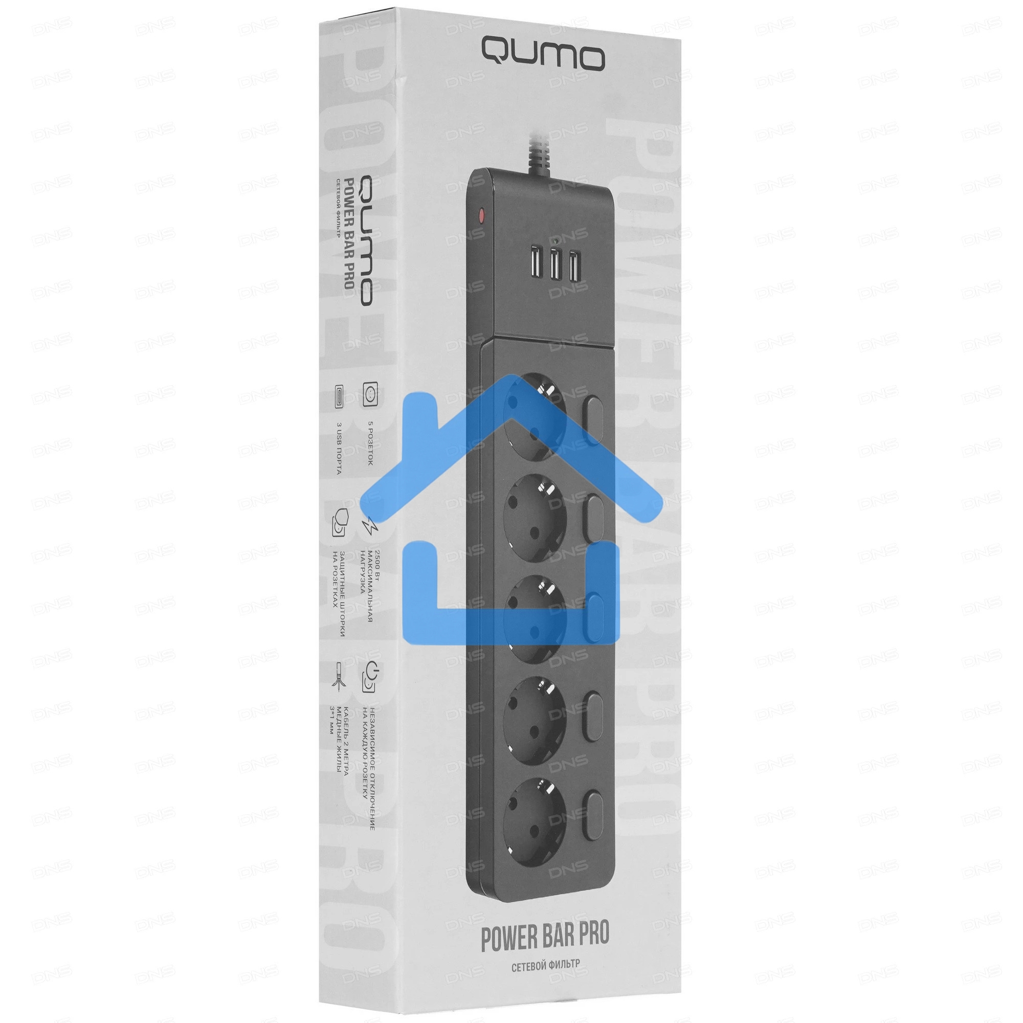 Сетевой фильтр QUMO Power Bar PRO 6SP4U (P-0006), черный