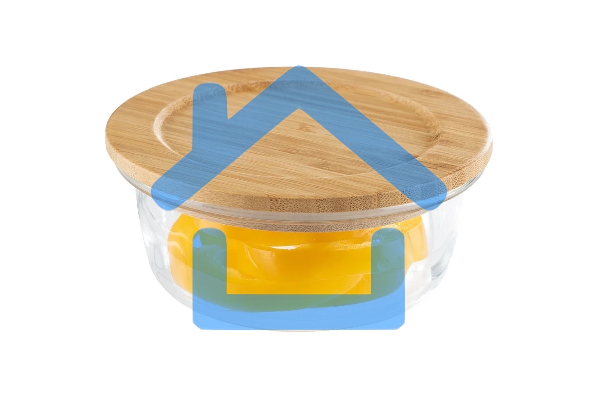 Контейнер LEONORD BAMBU, объем: 400 мл, из жаропрочного стекла с крышкой из бамбука, круглый (106023)
