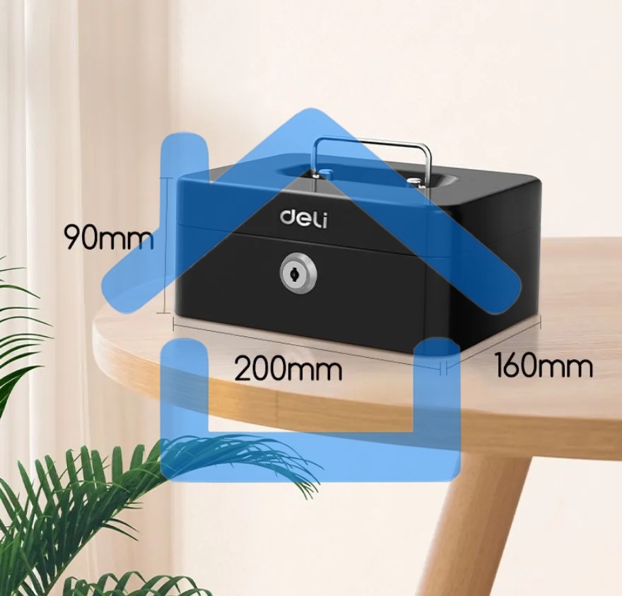 Ящик для денег Deli ET500 90x200x160 черный металл 1.2 кг