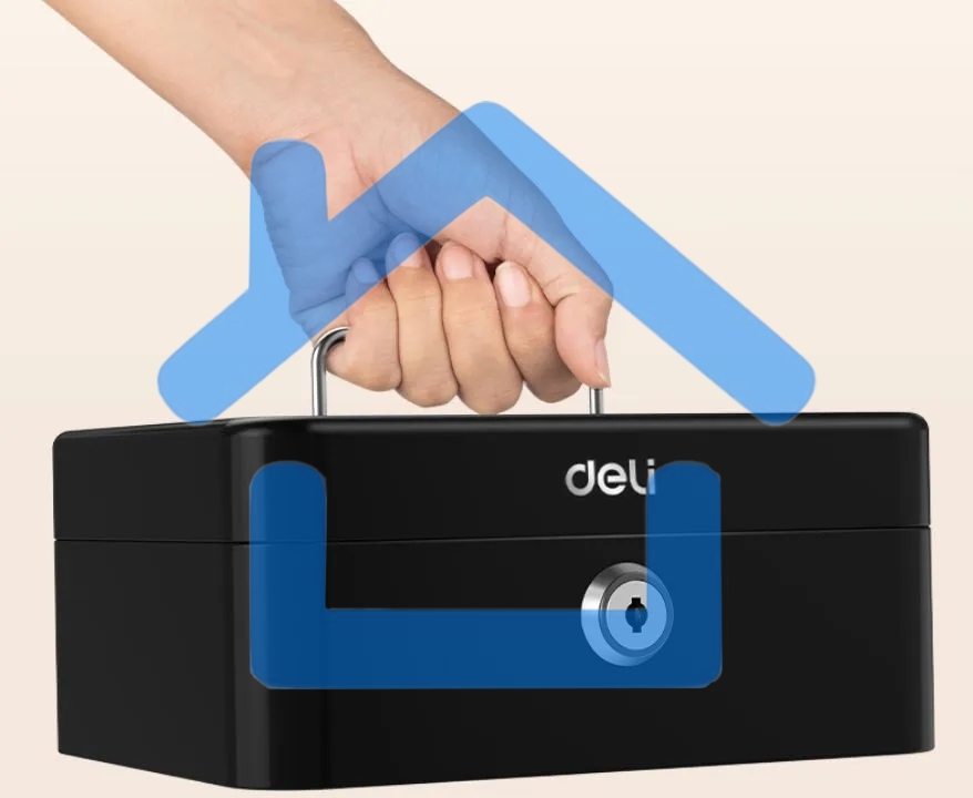 Ящик для денег Deli ET500 90x200x160 черный металл 1.2 кг