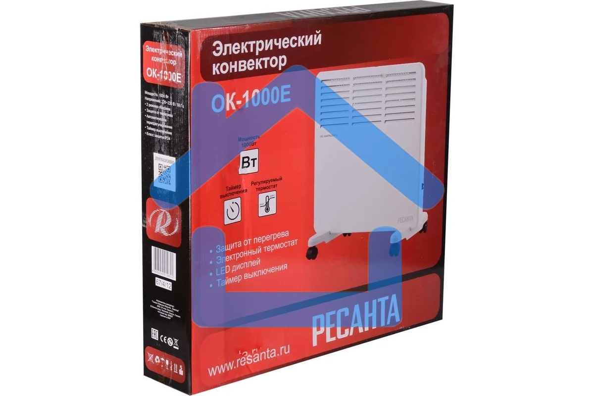 Конвектор Ресанта ОК-1000Е белый, 1000 Вт, 10 м2, термостат, дисплей