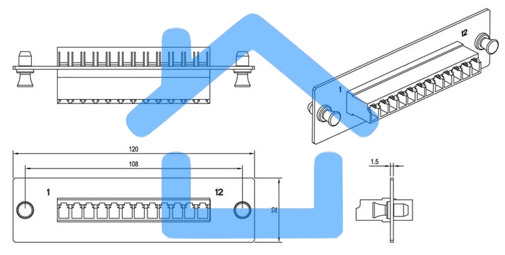 Модульная панель Hyperline, OS2 9/125, 12 х LC, Duplex 120х32, для FO-19BX, черный