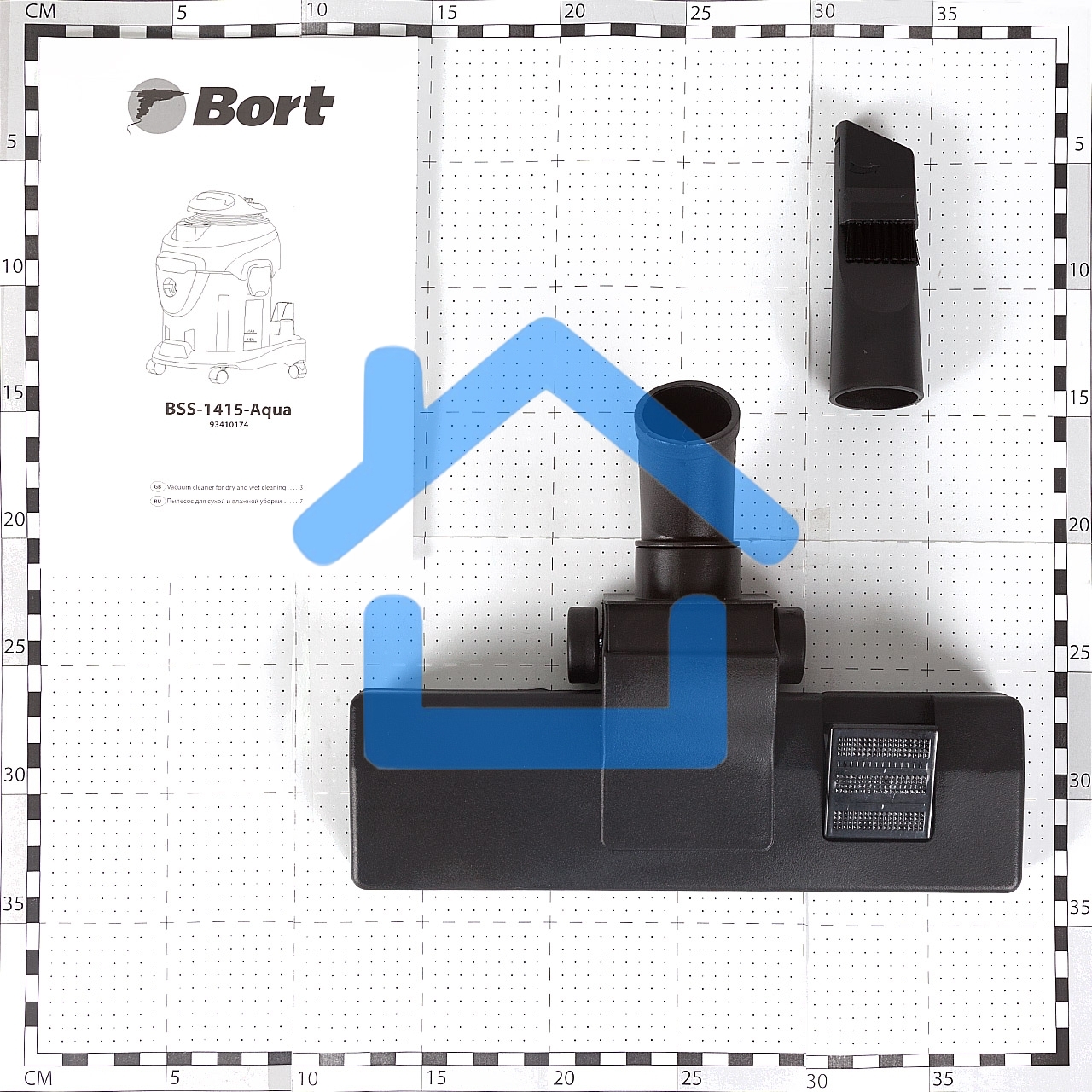 Строительный пылесос Bort BSS-1415-Aqua черный/синий, 200/1400 Вт, уборка сухая/влажная, пылесборник мешок/контейнер, 15 л
