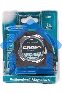Рулетка Magnetisch, 5м х 19мм, обрезин. корпус,автоматич. фиксация, нейлон. покр.,магн.зацеп Gross