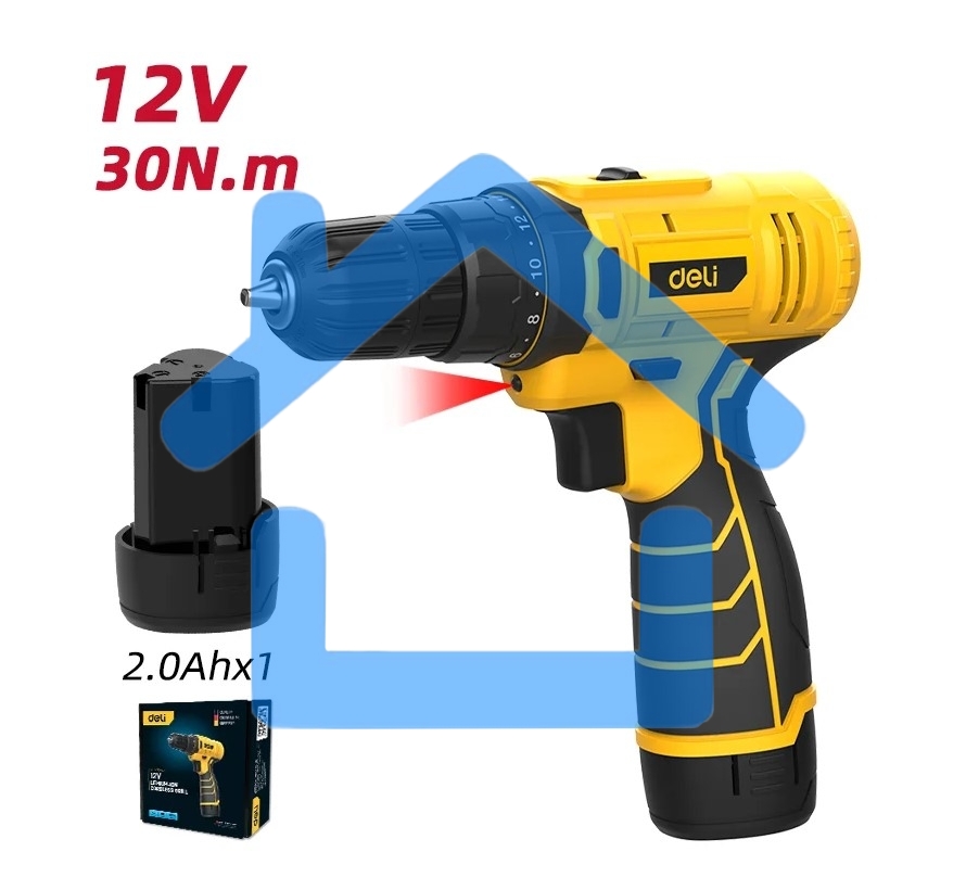 Дрель-шуруповерт Deli DL-DZ12-4A2, Аккумуляторная, 12В, 1 АКБ