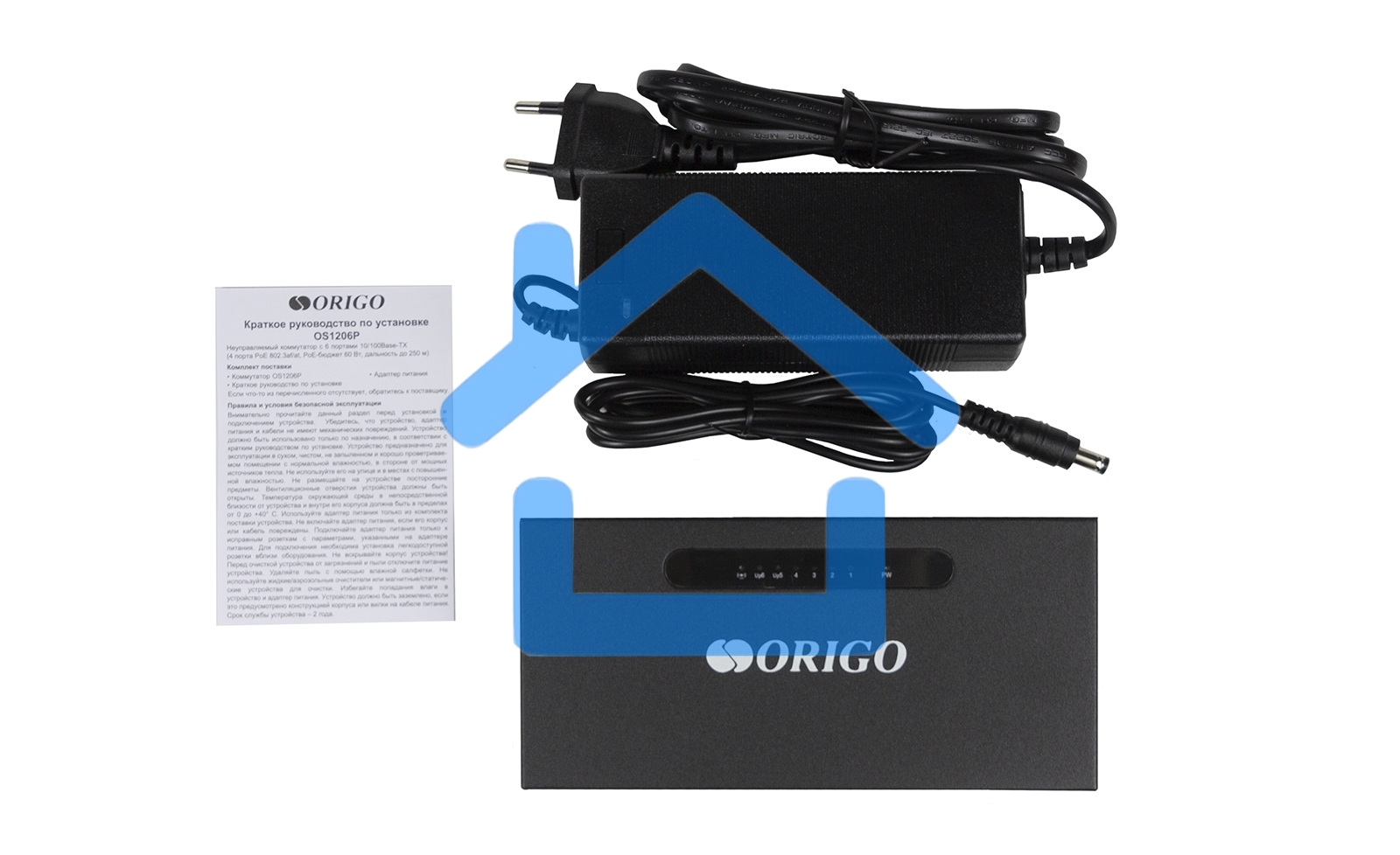 Неуправляемый PoE-коммутатор ORIGO OS1206P/60W/A1A 4x100Base-TX PoE+, 2x100Base-TX, PoE-бюджет 60 Вт, корпус металл