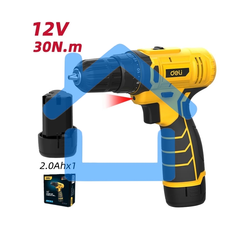 Дрель-шуруповерт Deli DL-DZ12-4A2, Аккумуляторная, 12В, 1 АКБ