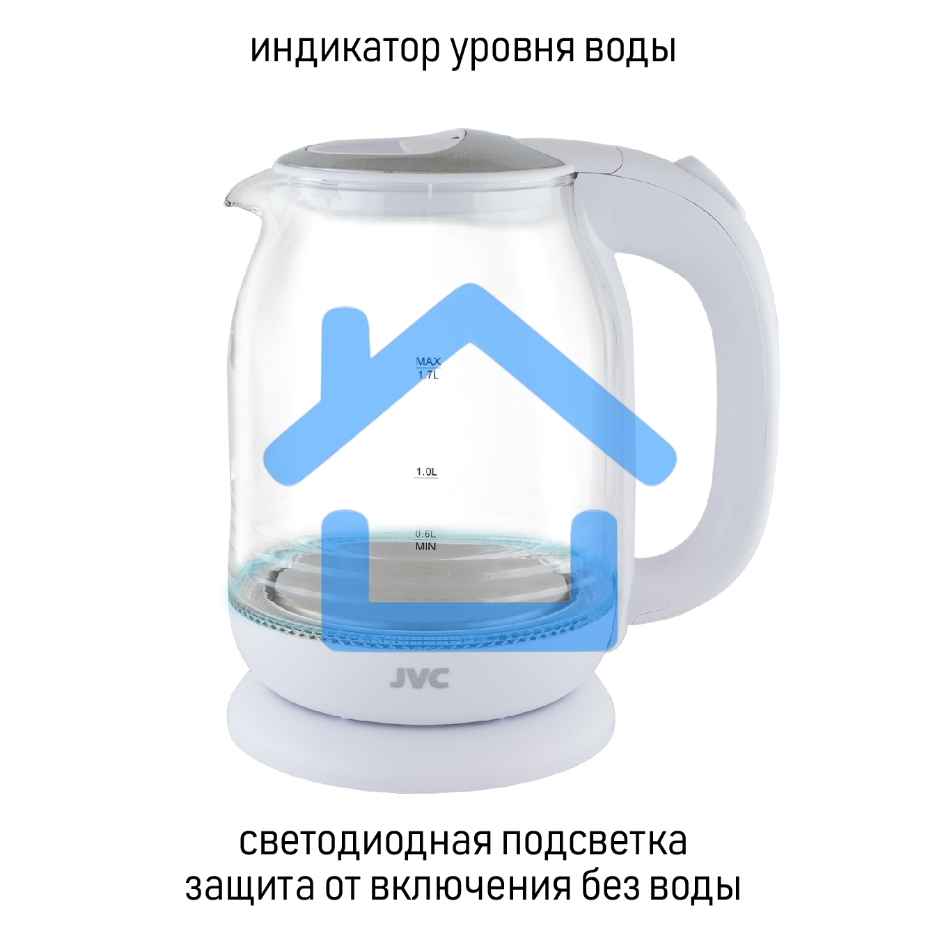 Чайник электрический JVC JK-KE1510 белый, объем 1,7л, максимальная мощность 2200 Вт